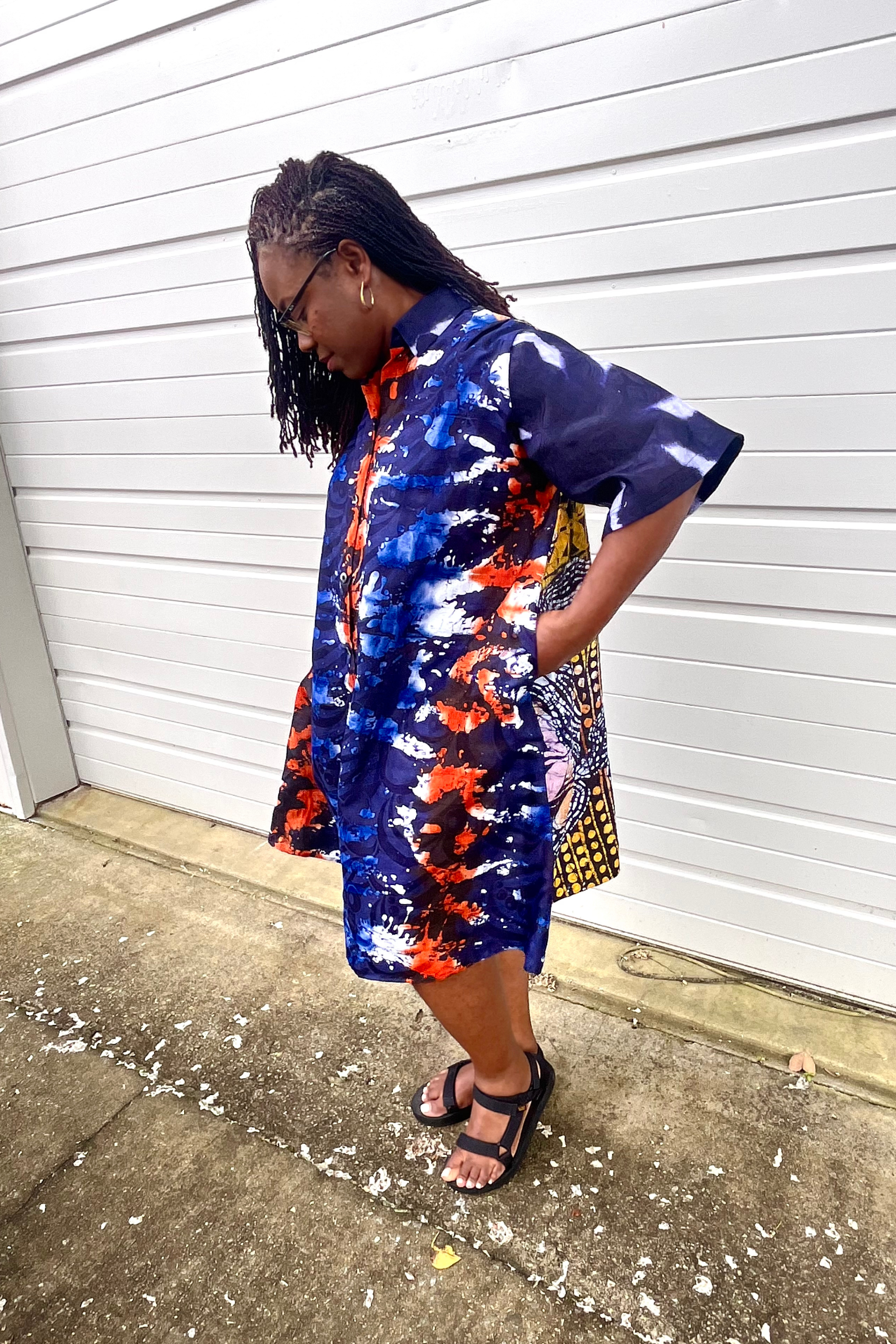 Sade Shirtdress - Navy/Punch - suakoko betty